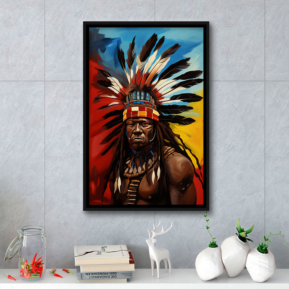 Painting Portrait The Medicine Man African Warrior,Framed Canvas Prints,Floating Frame, Wall Art Home Decor