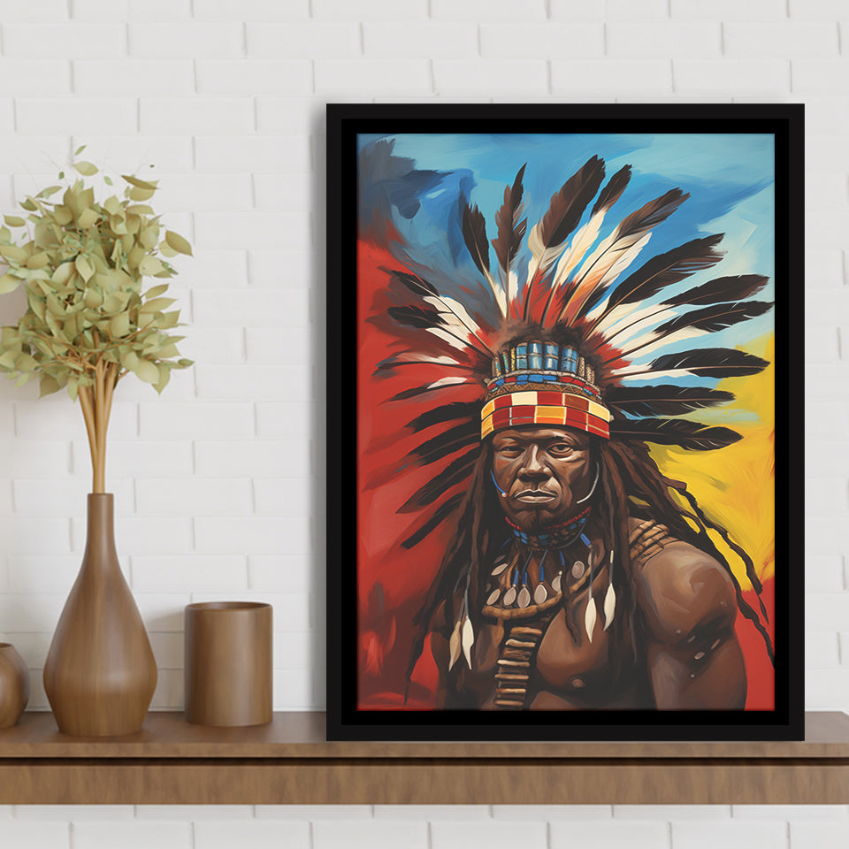 Painting Portrait The Medicine Man African Warrior,Framed Canvas Prints,Floating Frame, Wall Art Home Decor