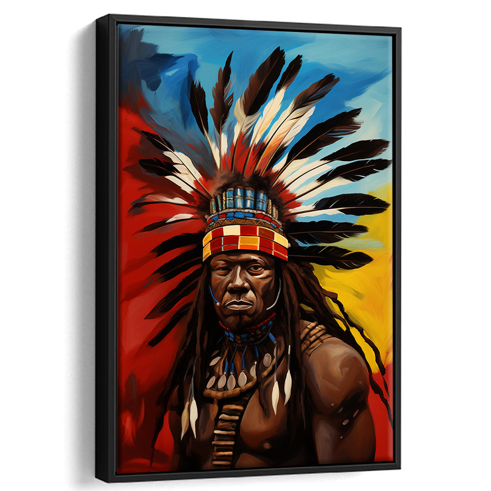 Painting Portrait The Medicine Man African Warrior,Framed Canvas Prints,Floating Frame, Wall Art Home Decor