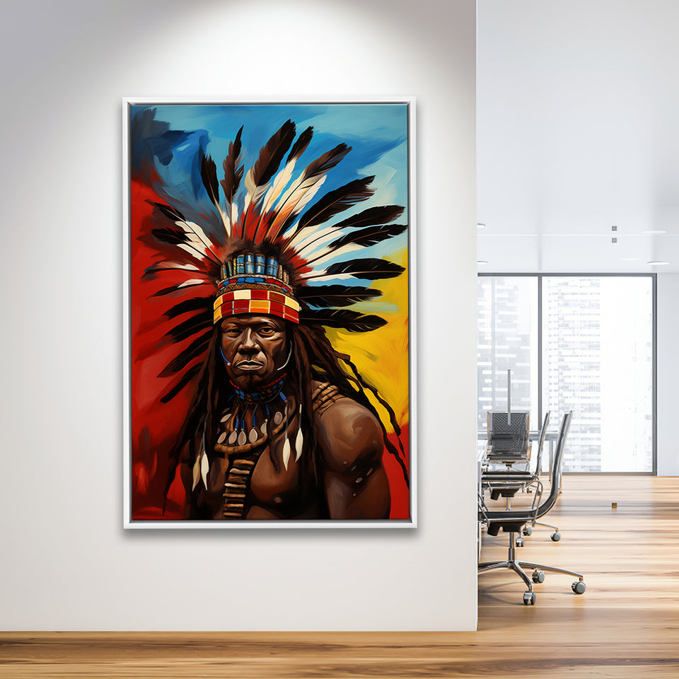 Painting Portrait The Medicine Man African Warrior,Framed Canvas Prints,Floating Frame, Wall Art Home Decor