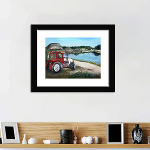 Painting With Tractor And Lake Wall Art Print - Framed Art, Framed Prints, Painting Print