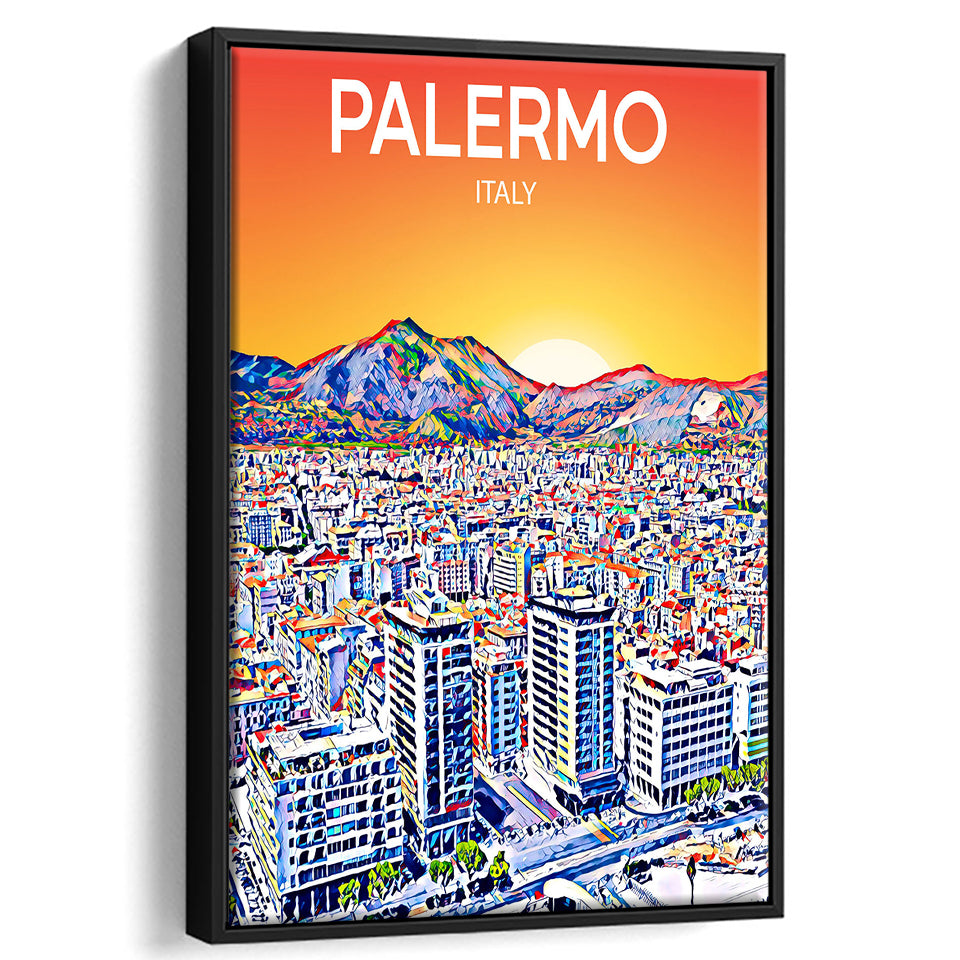 Palermo Italy Art Sunset Art Print, Large Canvas, Framed Canvas Print Wall Art Home Decor, Floating Frame
