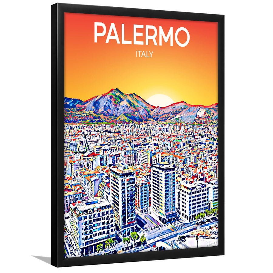 Palermo Italy Art Sunset Art Print, City Art Print, Framed Art Print Wall Art Home Decor, Framed Picture