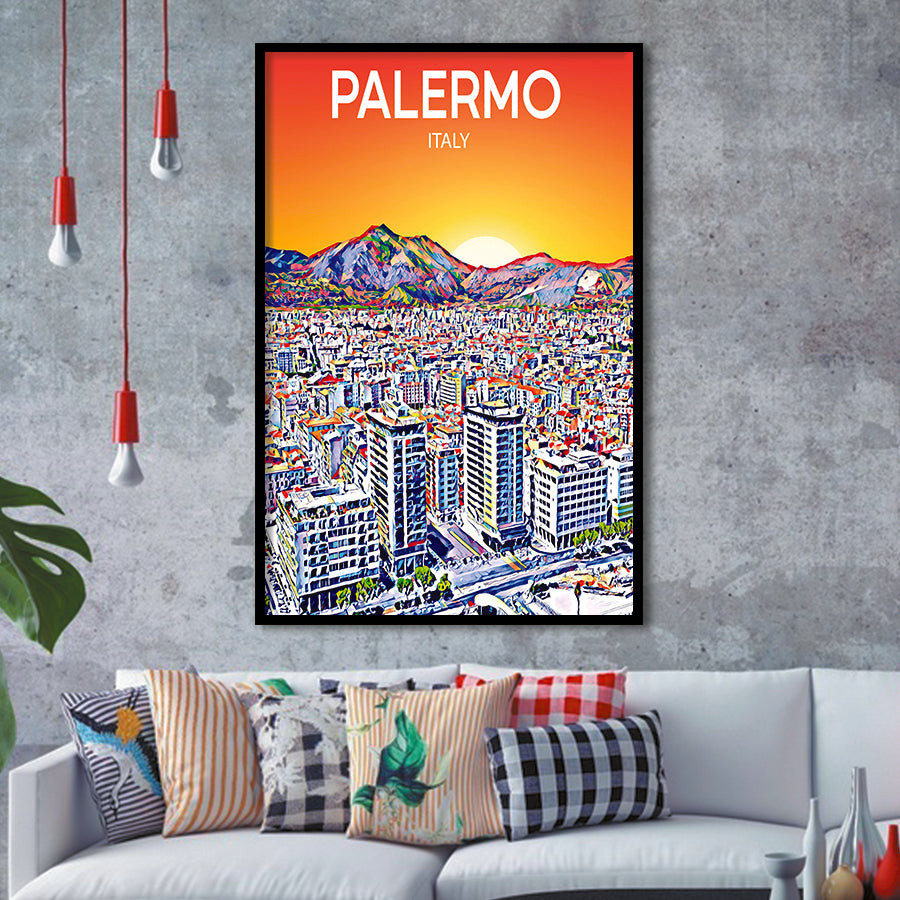Palermo Italy Art Sunset Art Print, City Art Print, Framed Art Print Wall Art Home Decor, Framed Picture