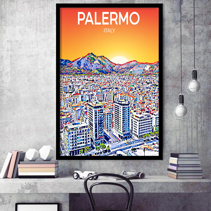 Palermo Italy Art Sunset Art Print, City Art Print, Framed Art Print Wall Art Home Decor, Framed Picture