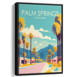 Palm Springs California Retro Art Print, Large Canvas, Framed Canvas Print Wall Art Home Decor, Floating Frame