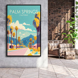 Palm Springs California Retro Art Print, Large Canvas, Framed Canvas Print Wall Art Home Decor, Floating Frame
