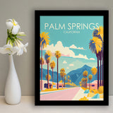 Palm Springs California Retro Art Print, City Art Print, Framed Art Print Wall Art Home Decor, Framed Picture