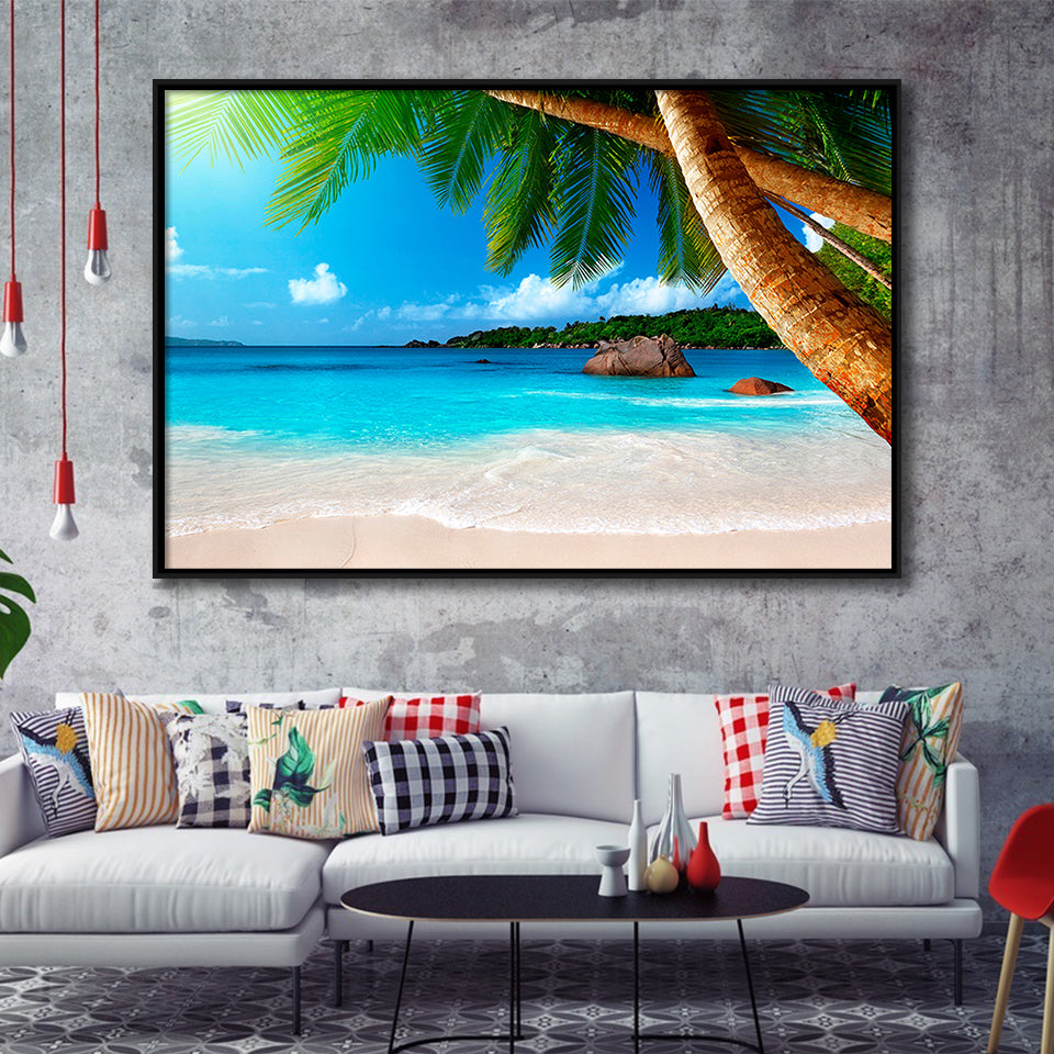 Palm Tree Botanical Framed Canvas Prints Wall Art Decor, Framed Picture, Floating Frame