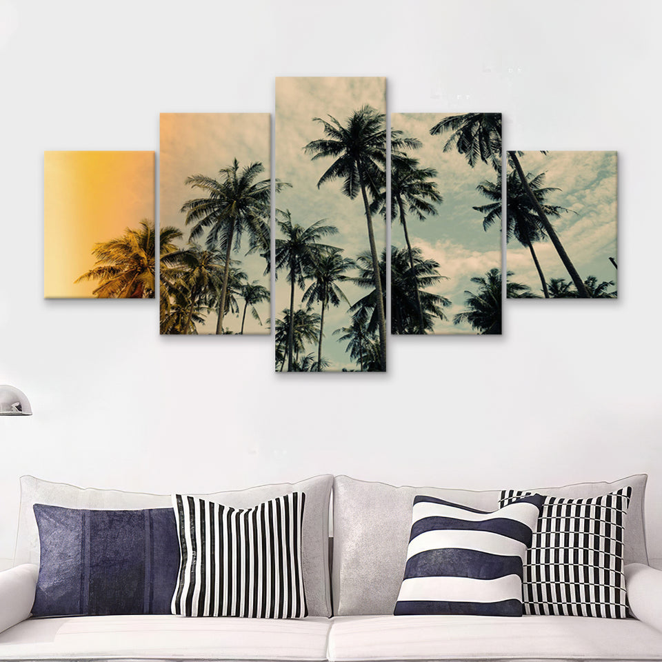 Palm Trees 2 5 Piece Canvas Prints Wall Art Decor - Painting Canvas, Multi Panels