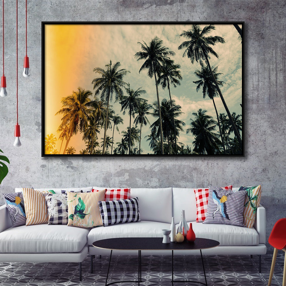 Palm Trees 2 Framed Canvas Prints Wall Art Decor - Paiting Canvas, Art Prints, Floating Frame