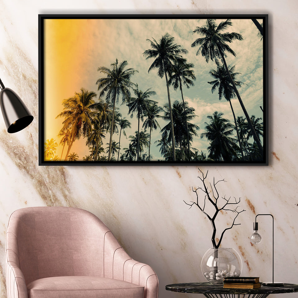Palm Trees 2 Framed Canvas Prints Wall Art Decor - Paiting Canvas, Art Prints, Floating Frame