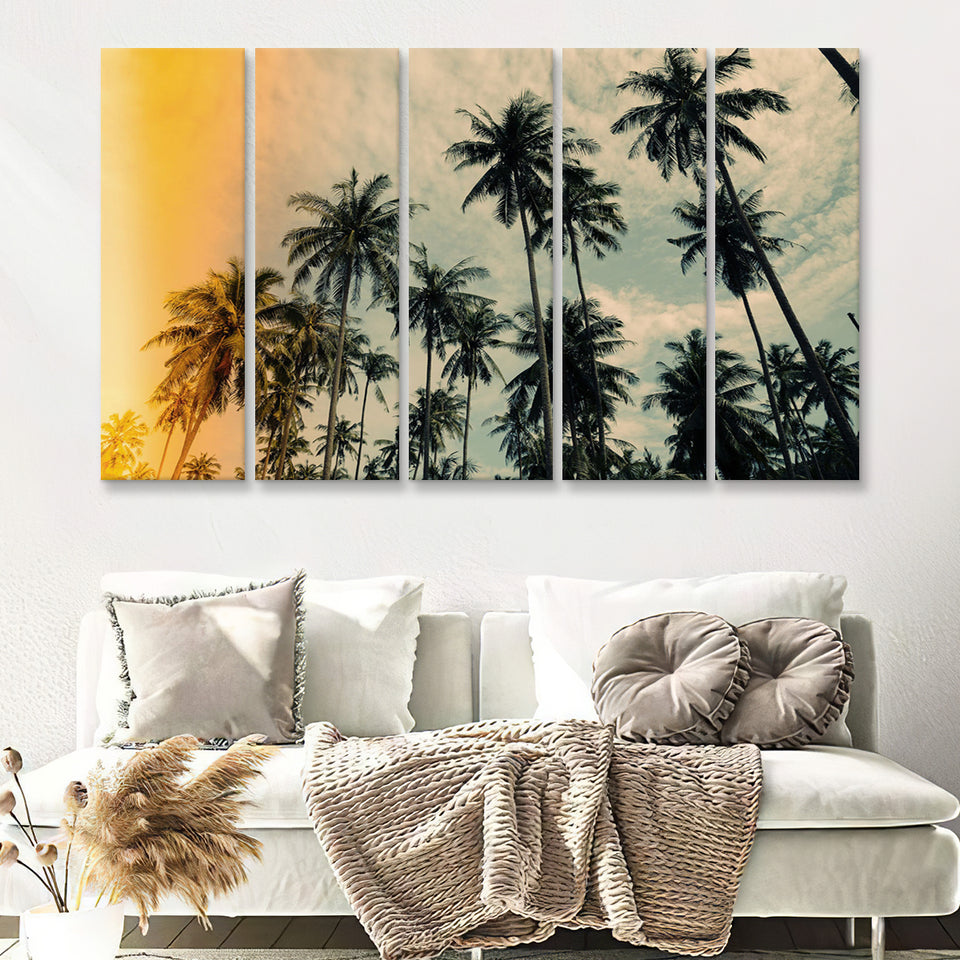 Palm Trees 2 5 Piece B Canvas Prints Wall Art Decor - Painting Canvas, Multi Panels