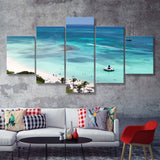 Palm beach on Aruba island 5 Pieces Canvas Prints Wall Art - Painting Canvas, Multi Panels, Wall Decor