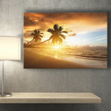 Palm Trees In The Ocean Beach At Sunset Canvas Prints Wall Art - Painting Canvas, Home Wall Decor, Painting Prints, For Sale