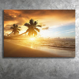Palm Trees In The Ocean Beach At Sunset Canvas Prints Wall Art - Painting Canvas, Home Wall Decor, Painting Prints, For Sale