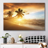 Palm Trees In The Ocean Beach At Sunset Canvas Prints Wall Art - Painting Canvas, Home Wall Decor, Painting Prints, For Sale