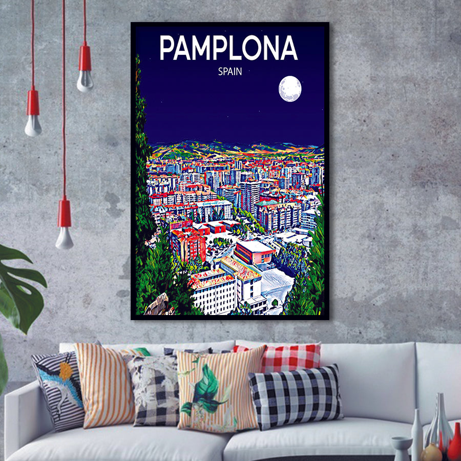 Pamplona Spain Art Night Art Print, City Art Print, Framed Art Print Wall Art Home Decor, Framed Picture