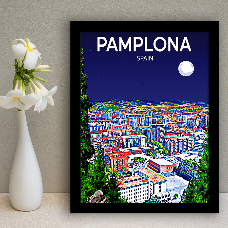 Pamplona Spain Art Night Art Print, City Art Print, Framed Art Print Wall Art Home Decor, Framed Picture