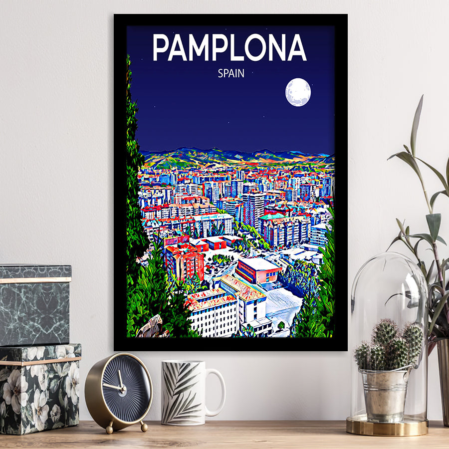 Pamplona Spain Art Night Art Print, City Art Print, Framed Art Print Wall Art Home Decor, Framed Picture