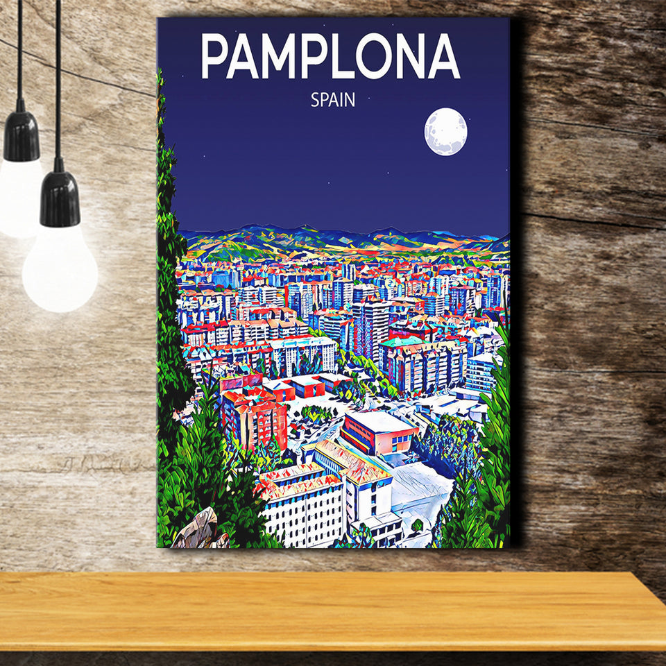 Pamplona Spain Art Night Art Print ,City Art Print, Large Canvas, Canvas Print Wall Art Home Decor