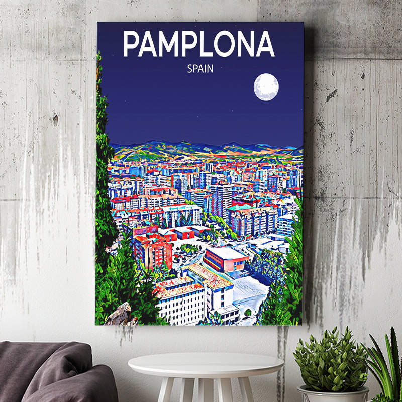 Pamplona Spain Art Night Art Print ,City Art Print, Large Canvas, Canvas Print Wall Art Home Decor
