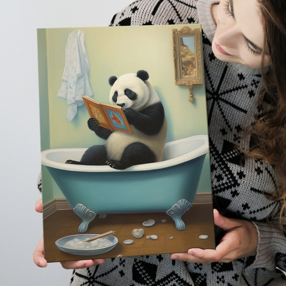 Panda In Bathtube Bathroom Art Funny Panda Painting, Painting Art, Canvas Prints Wall Art Home Decor