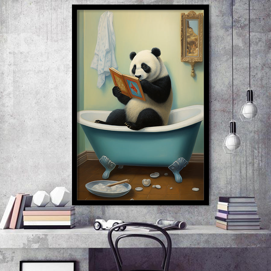 Panda In Bathtube Bathroom Art Funny Panda Painting, Painting Art, Framed Art Prints Wall Decor