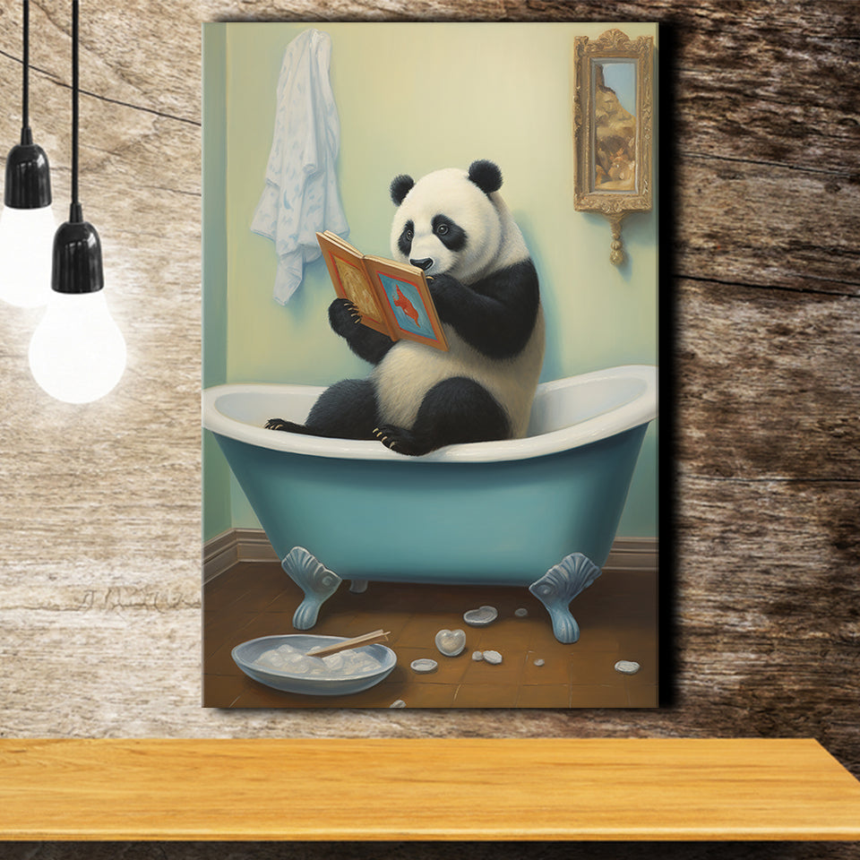 Panda In Bathtube Bathroom Art Funny Panda Painting, Painting Art, Canvas Prints Wall Art Home Decor