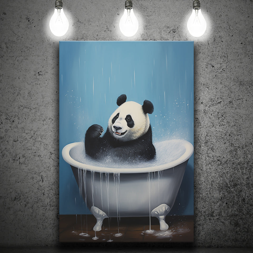 Panda In Bathtube Bathroom Art Funny Panda Painting V2, Painting Art, Canvas Prints Wall Art Home Decor