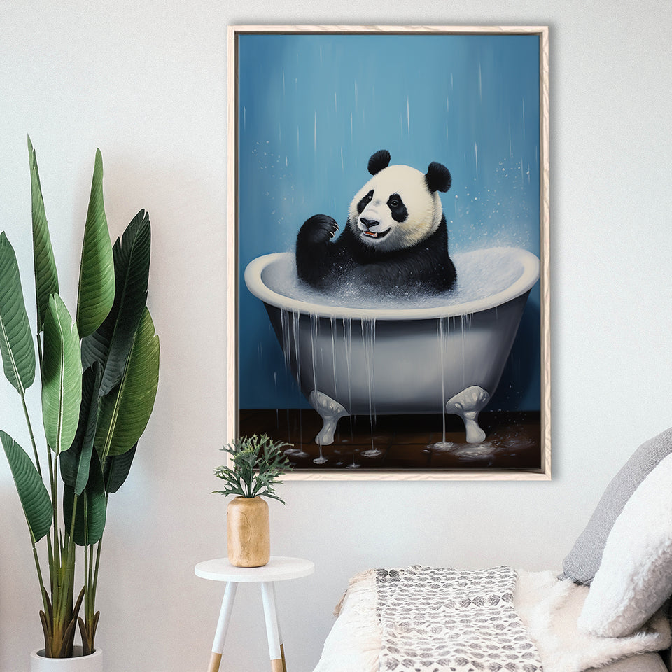 Panda In Bathtube Bathroom Art Funny Panda Painting V2,Framed Canvas Prints,Floating Frame, Wall Art Home Decor
