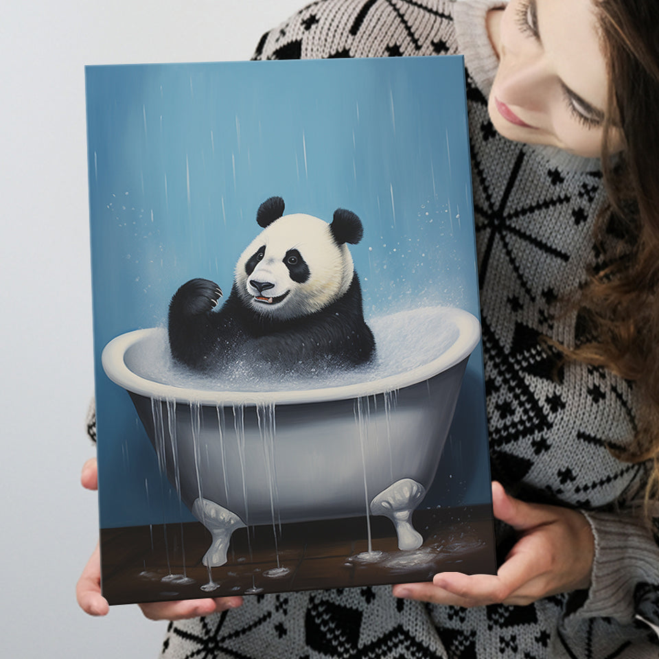 Panda In Bathtube Bathroom Art Funny Panda Painting V2, Painting Art, Canvas Prints Wall Art Home Decor