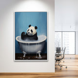 Panda In Bathtube Bathroom Art Funny Panda Painting V2,Framed Canvas Prints,Floating Frame, Wall Art Home Decor