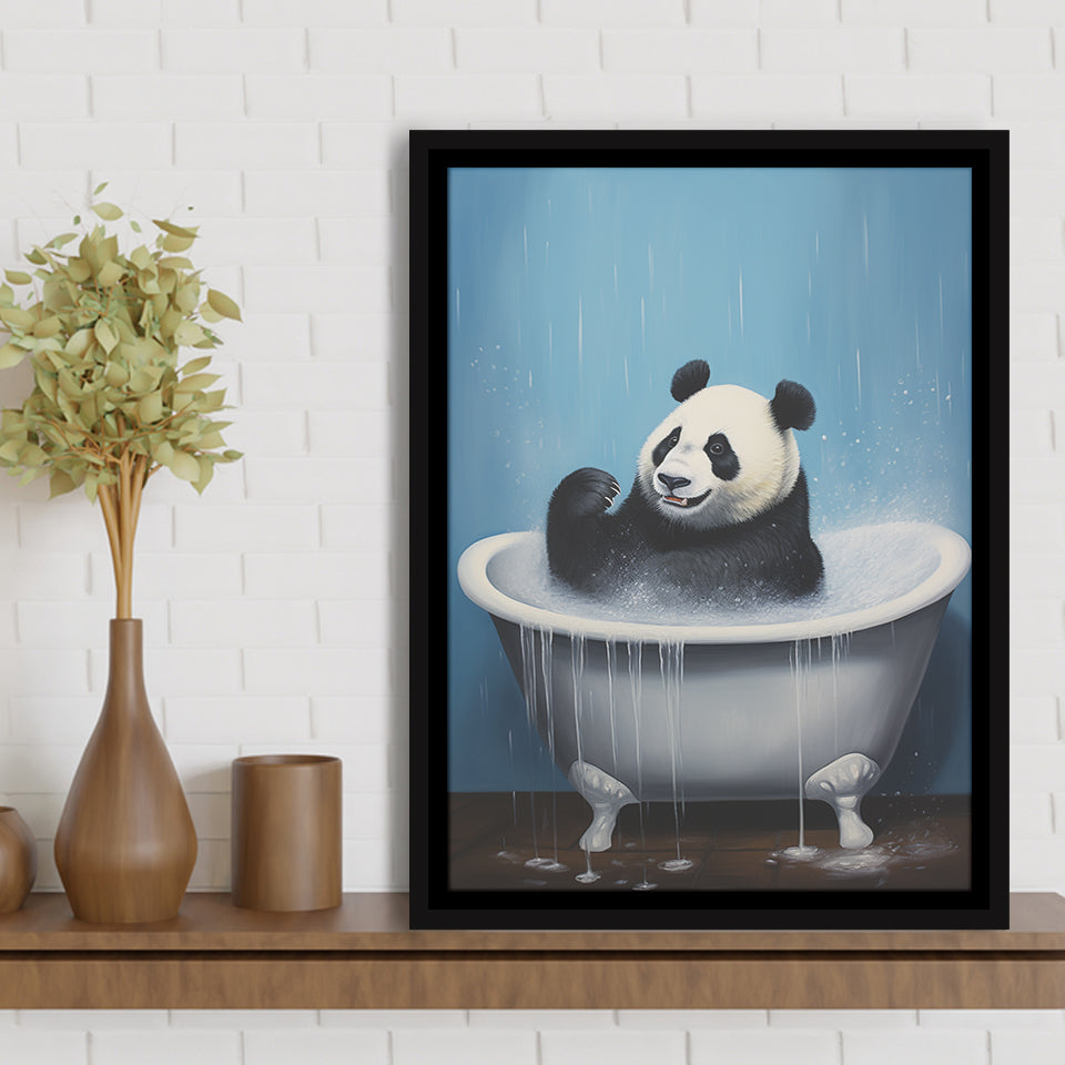 Panda In Bathtube Bathroom Art Funny Panda Painting V2,Framed Canvas Prints,Floating Frame, Wall Art Home Decor