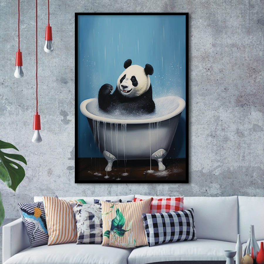 Panda In Bathtube Bathroom Art Funny Panda Painting V2, Painting Art, Framed Art Prints Wall Decor