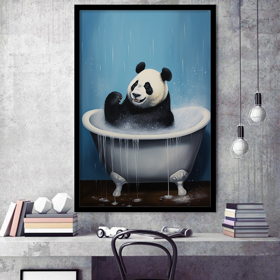 Panda In Bathtube Bathroom Art Funny Panda Painting V2, Painting Art, Framed Art Prints Wall Decor