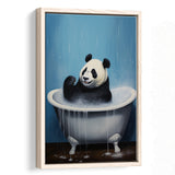 Panda In Bathtube Bathroom Art Funny Panda Painting V2,Framed Canvas Prints,Floating Frame, Wall Art Home Decor