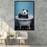 Panda In Bathtube Bathroom Art Funny Panda Painting V2,Framed Canvas Prints,Floating Frame, Wall Art Home Decor
