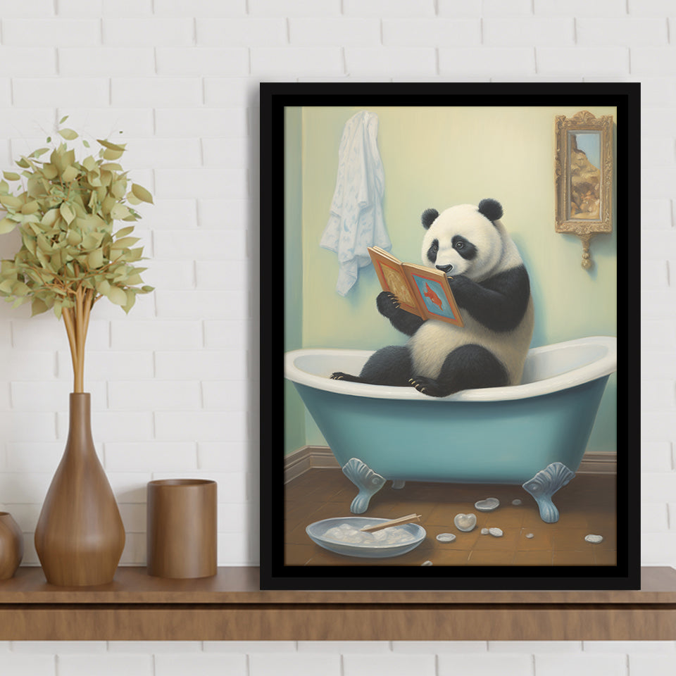 Panda In Bathtube Bathroom Art Funny Panda Painting,Framed Canvas Prints,Floating Frame, Wall Art Home Decor