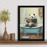 Panda In Bathtube Bathroom Art Funny Panda Painting,Framed Canvas Prints,Floating Frame, Wall Art Home Decor