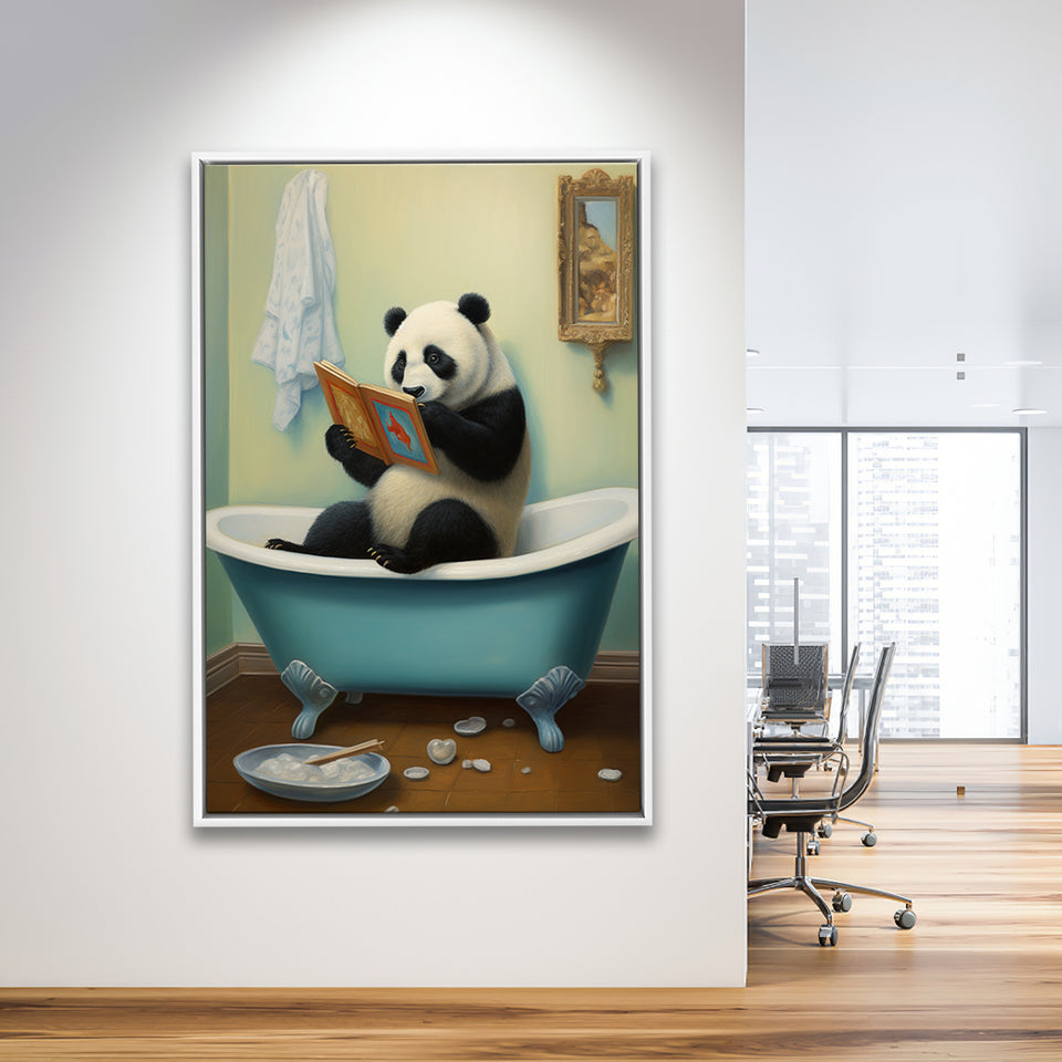 Panda In Bathtube Bathroom Art Funny Panda Painting,Framed Canvas Prints,Floating Frame, Wall Art Home Decor