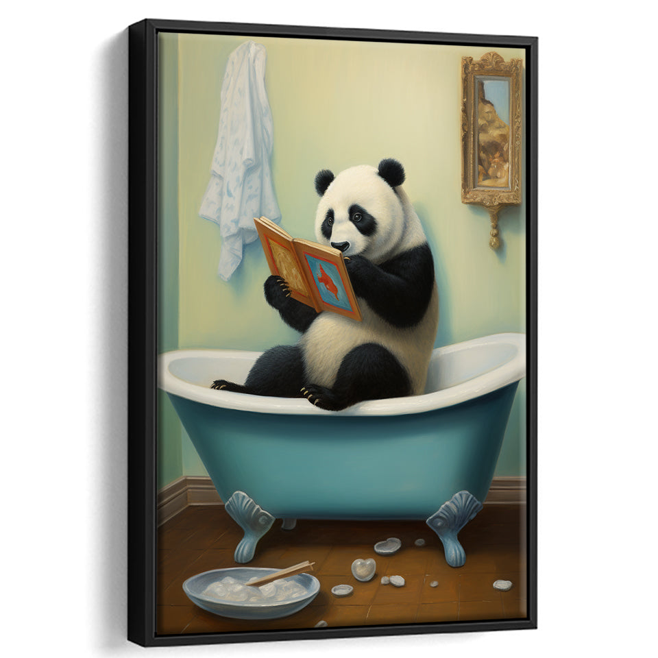Panda In Bathtube Bathroom Art Funny Panda Painting,Framed Canvas Prints,Floating Frame, Wall Art Home Decor