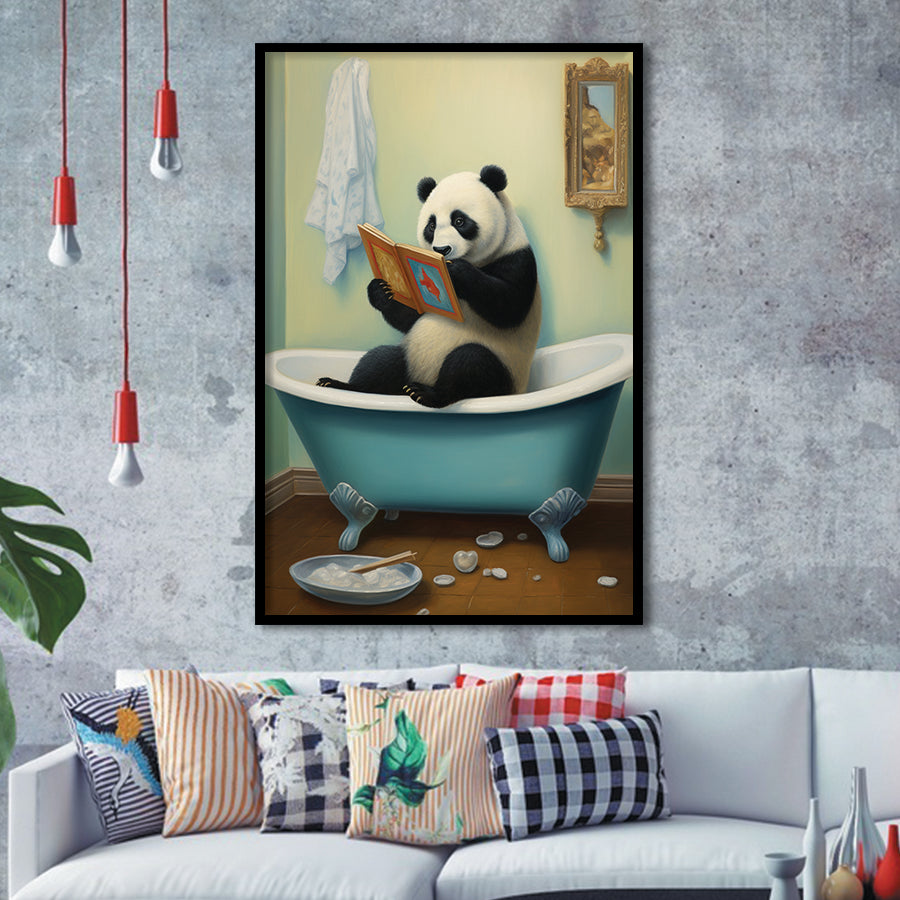 Panda In Bathtube Bathroom Art Funny Panda Painting, Painting Art, Framed Art Prints Wall Decor