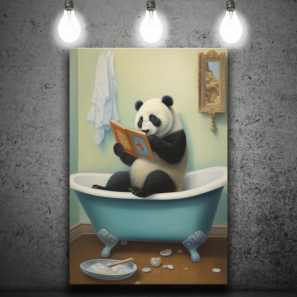 Panda In Bathtube Bathroom Art Funny Panda Painting, Painting Art, Canvas Prints Wall Art Home Decor