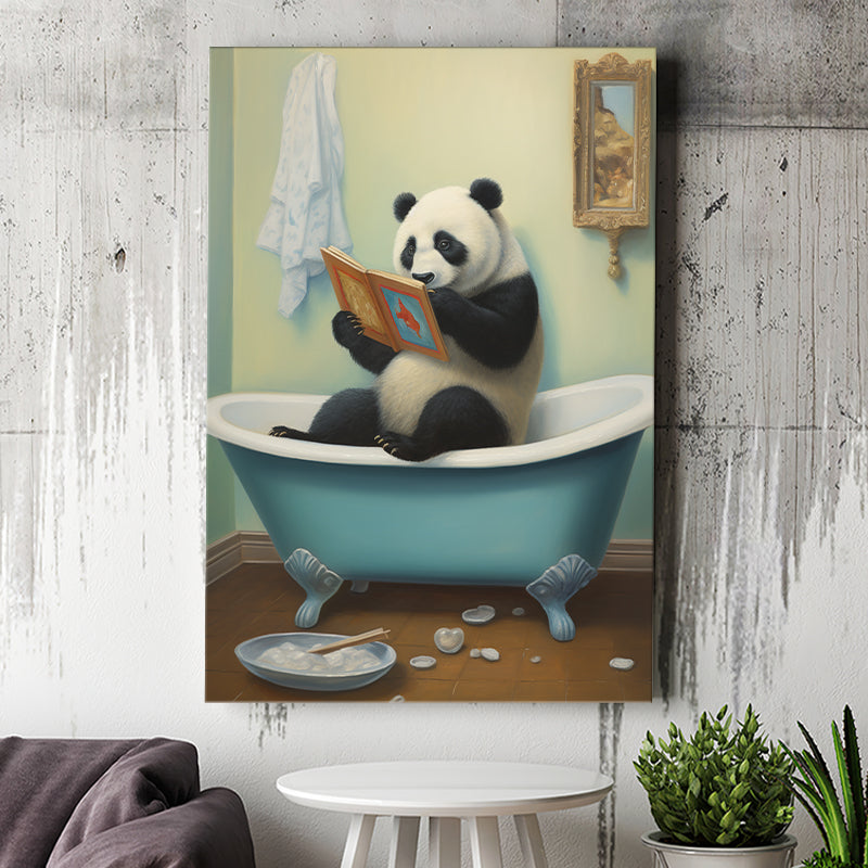 Panda In Bathtube Bathroom Art Funny Panda Painting, Painting Art, Canvas Prints Wall Art Home Decor