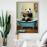 Panda In Bathtube Bathroom Art Funny Panda Painting,Framed Canvas Prints,Floating Frame, Wall Art Home Decor