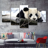 Panda Bears Cute Animals  5 Pieces Canvas Prints Wall Art - Painting Canvas, Multi Panels, 5 Panel, Wall Decor