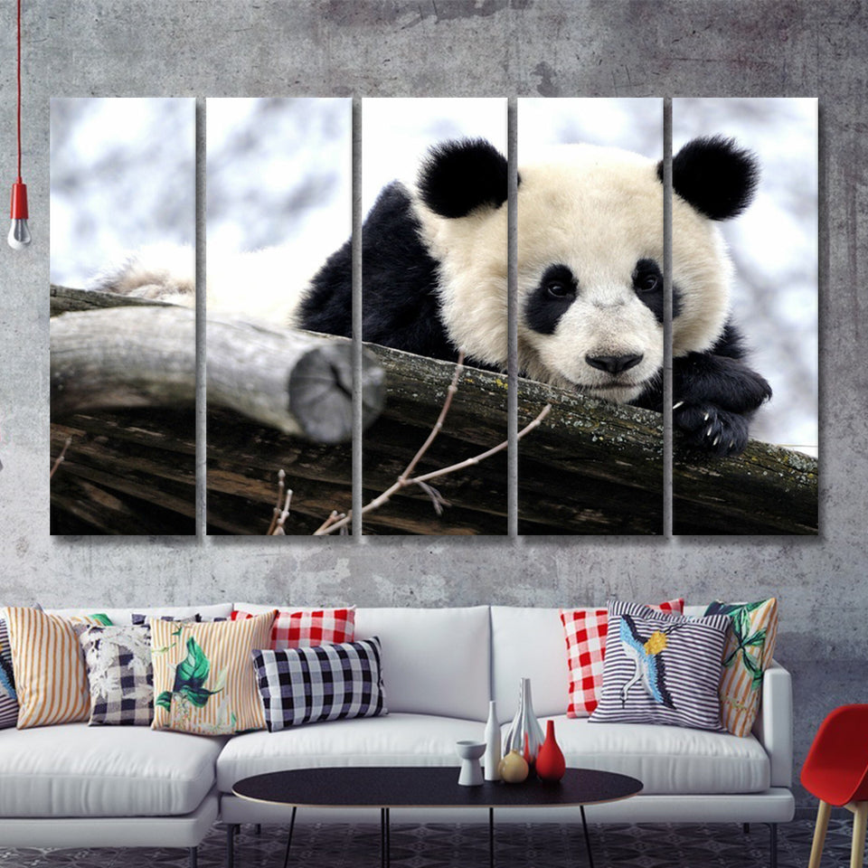 Panda Bears Cute Animals 5 Pieces B Canvas Prints Wall Art - Painting Canvas, Multi Panels,5 Panel, Wall Decor