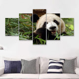 Panda Eating Eucalyptus 5 Pieces Canvas Prints Wall Art - Painting Canvas, Multi Panel, Wall Decor, Canvas Art