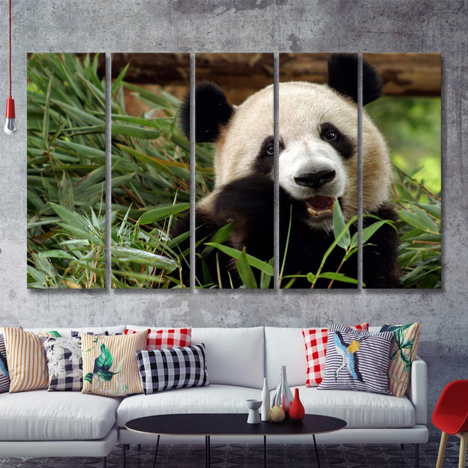 Panda Eating Eucalyptus 5 Pieces B Canvas Prints Wall Art - Painting Canvas, Multi Panel, Wall Decor, Canvas Art